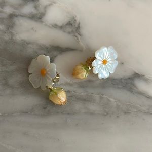 Nicola Bathie Mother of Pearl Daisy Drop Earring, Clip Ons